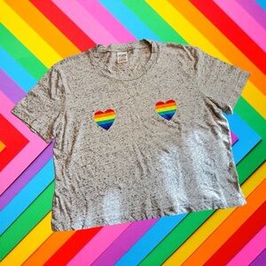 VS PINK | 🌈Rainbow Hearts Cropped T-Shirt Crop Top Loungewear Size Small